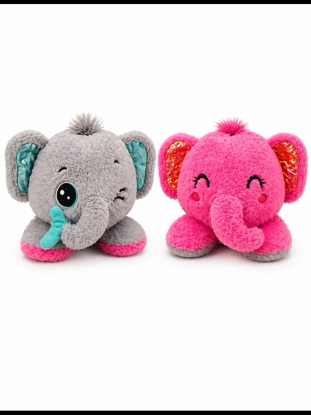 Plush Elephant Toy - Gray & Hot Pink Cute Cuddly Pair